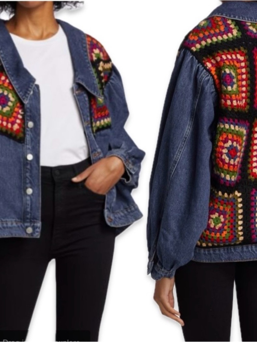 NWT FARM Rio Crochet Denim Jacket